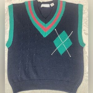 Vintage Argyle Sweater Vest Mens L Green Blue Varsity Prep 90s Y2K Golf Academia
